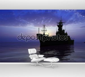 Военный корабль на фоне синего неба