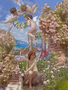 Цветочный сад с ангелами