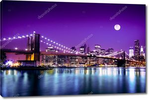 Нью-Йорк Бруклинский мост и горизонт