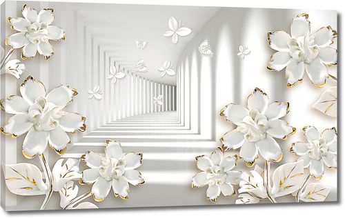Белый туннель с цветами