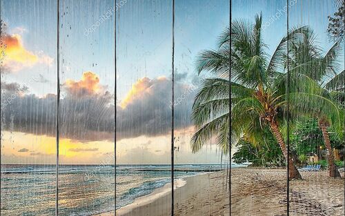 Красивый закат над морем с видом на пальмы