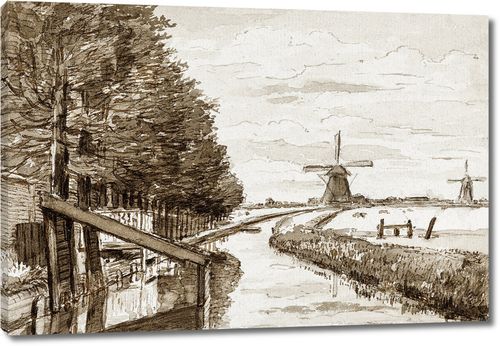 Пейзаж с каналом и двумя мельницами