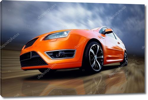 Красивый Оранжевый спортивный автомобиль на дороге