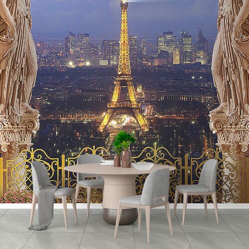 Вид с балкона на ночной Париж и Эйфелеву башню
