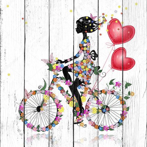 Цветочный велосипед с воздушными валентинами
