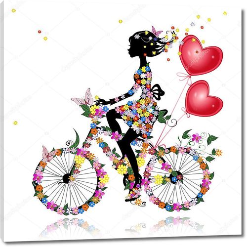 Цветочный велосипед с воздушными валентинами
