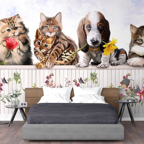 Кошечка с розочкой, песик с герберой Кошечка с розочкой, песик с герберой