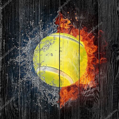 Теннисный мяч в огне с водой