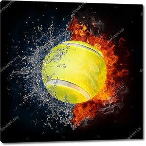 Теннисный мяч в огне с водой