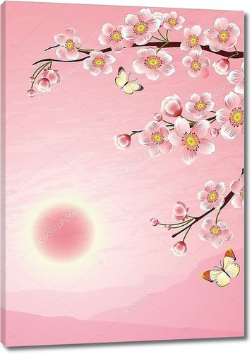 Сакура с розовой луной
