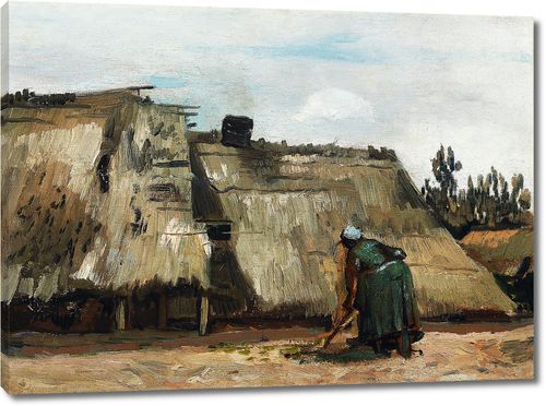 Крестьянка, копающая землю перед своим домом