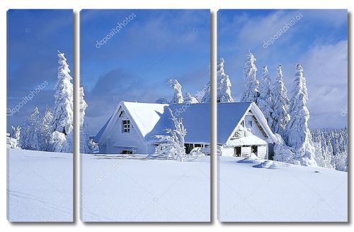 Коттедж зимой, orlicke hory, Чешская Республика
