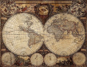 Старинная карта обоих полушарий