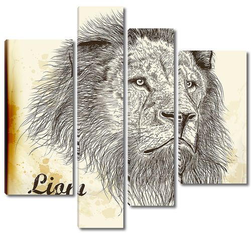 руки drawn Векторный портрет льва в винтажном стиле