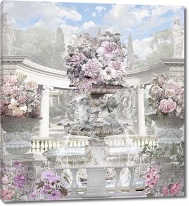 Классический фонтан с ангелочками в цветах