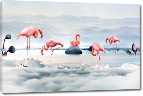 Розовый фламинго в небесном озере