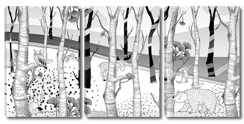 Woodland-рисованные звери в лесу