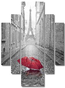 Красный зонт на улице Парижа