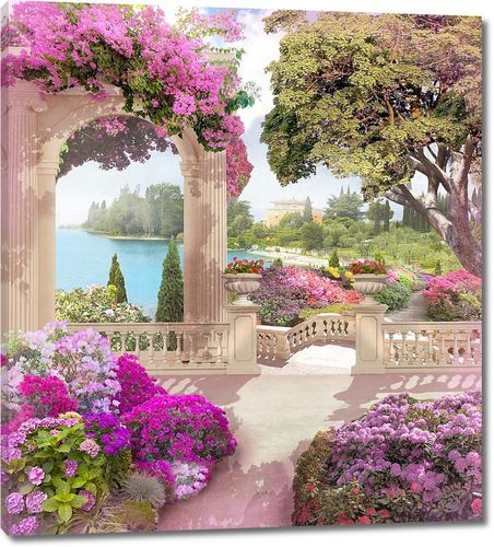 Сад с розовыми цветами