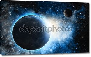 Земля и Луна с голубой туманность
