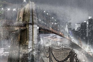 Коллаж ночной город и мост