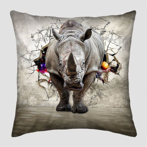 Носорог в стене со звездным небом в проломе