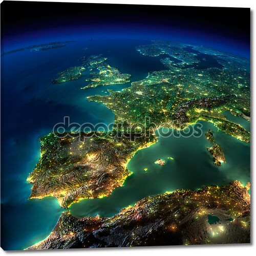 Ночной земли. часть Европы - Испания, Португалия, Франция