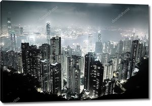 Остров Гонконг с пика Виктории ночью