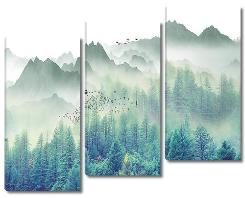 Лес и горы в тумане