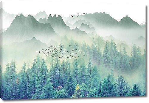Лес и горы в тумане
